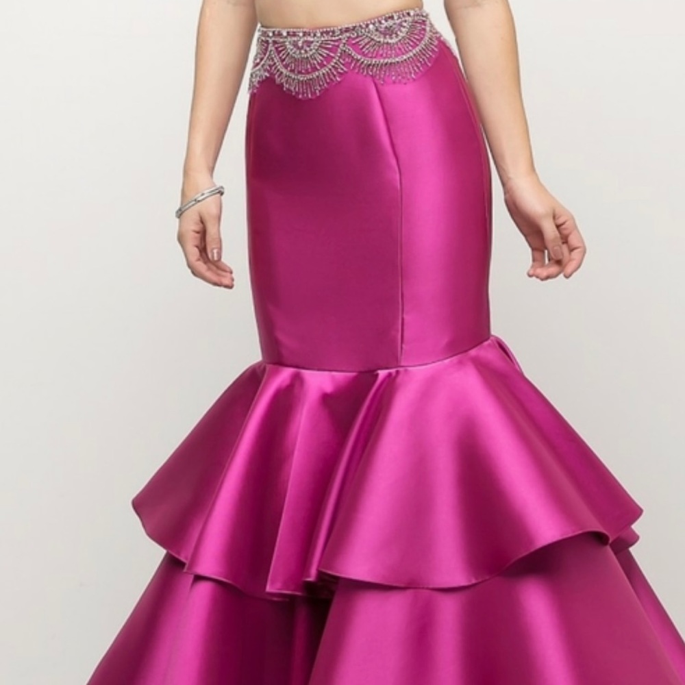 Black prom dress, long white or pink two piece prom open back dress. - Picture 3 of 4